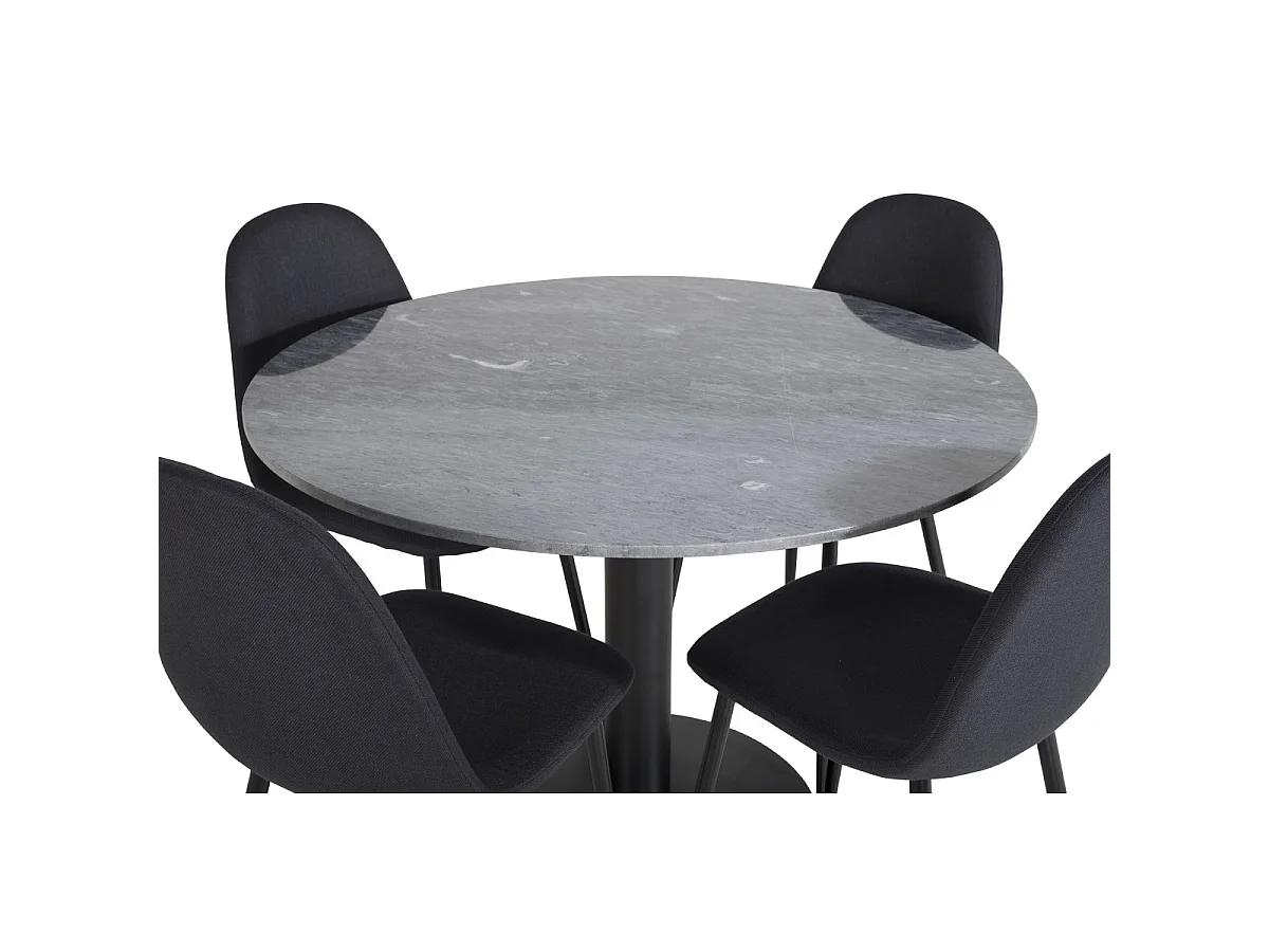 Ensemble Table à Manger & 4 Chaises "Estelle I & Polar" 106cm Gris Foncé & Noir