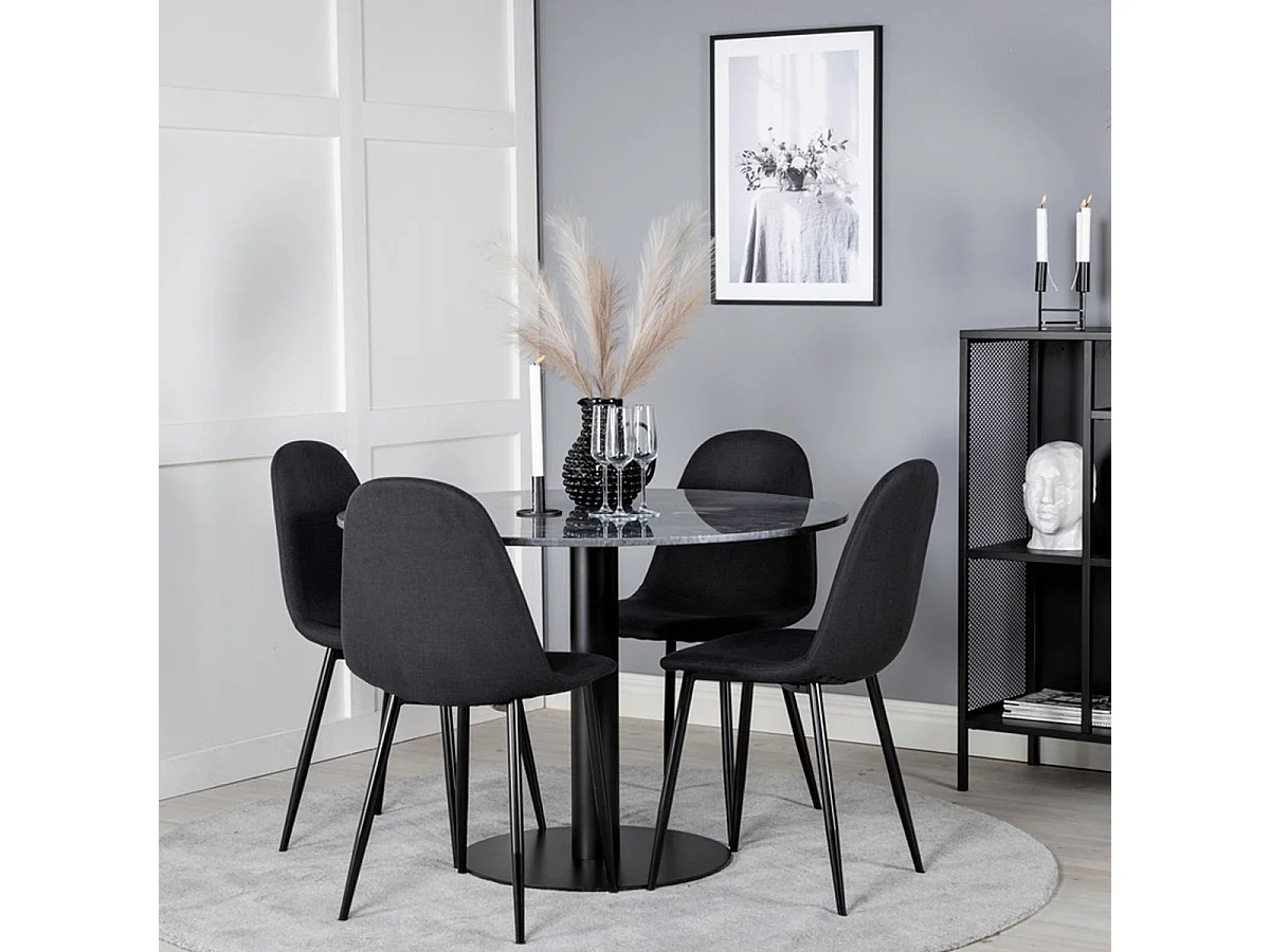 Ensemble Table à Manger & 4 Chaises "Estelle I & Polar" 106cm Gris Foncé & Noir