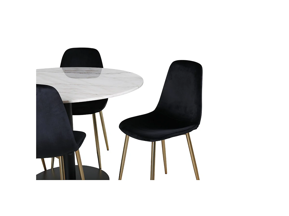 Ensemble Table à Manger & 4 Chaises "Estelle I & Polar II" 106cm Blanc & Noir