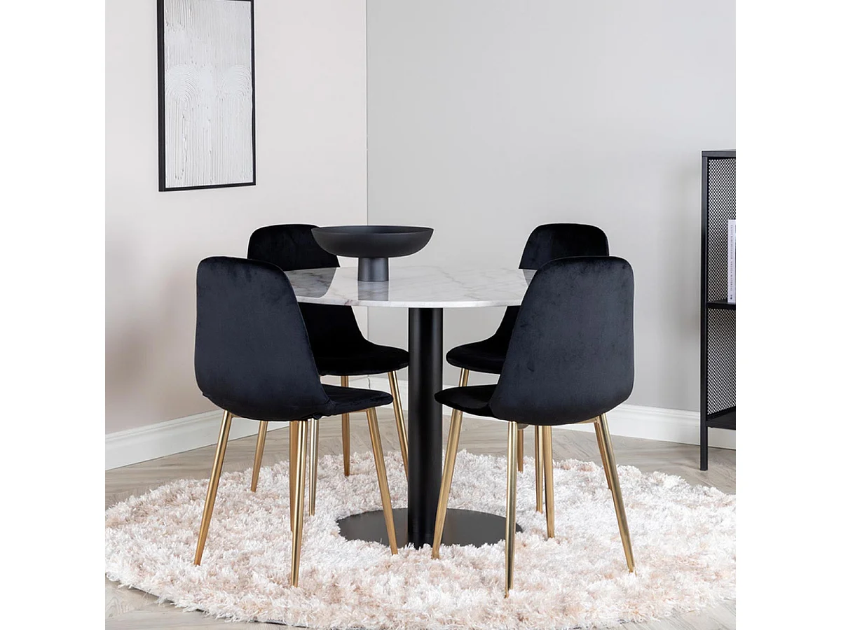Ensemble Table à Manger & 4 Chaises "Estelle I & Polar II" 106cm Blanc & Noir