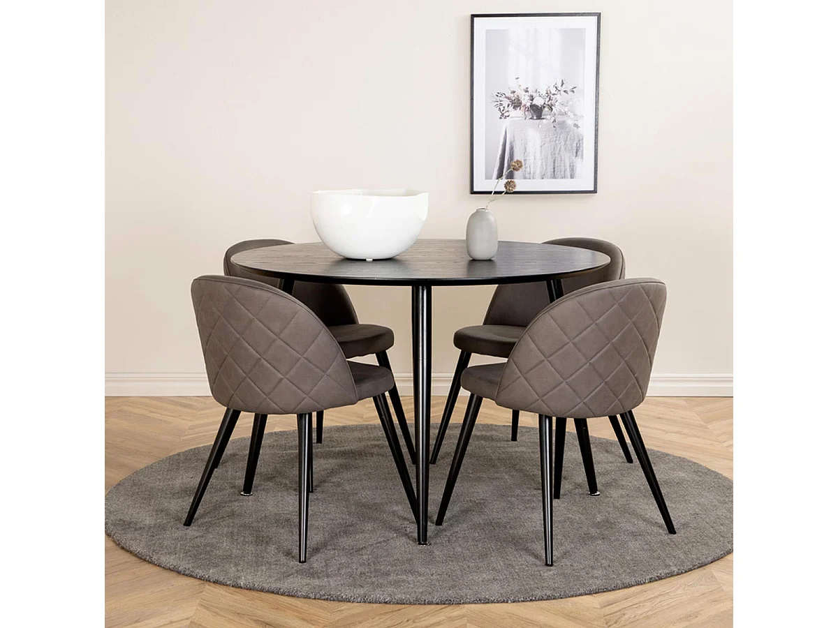 Ensemble Table à Manger & 4 Chaises "Dipp & Velvet" 115cm Noir & Gris