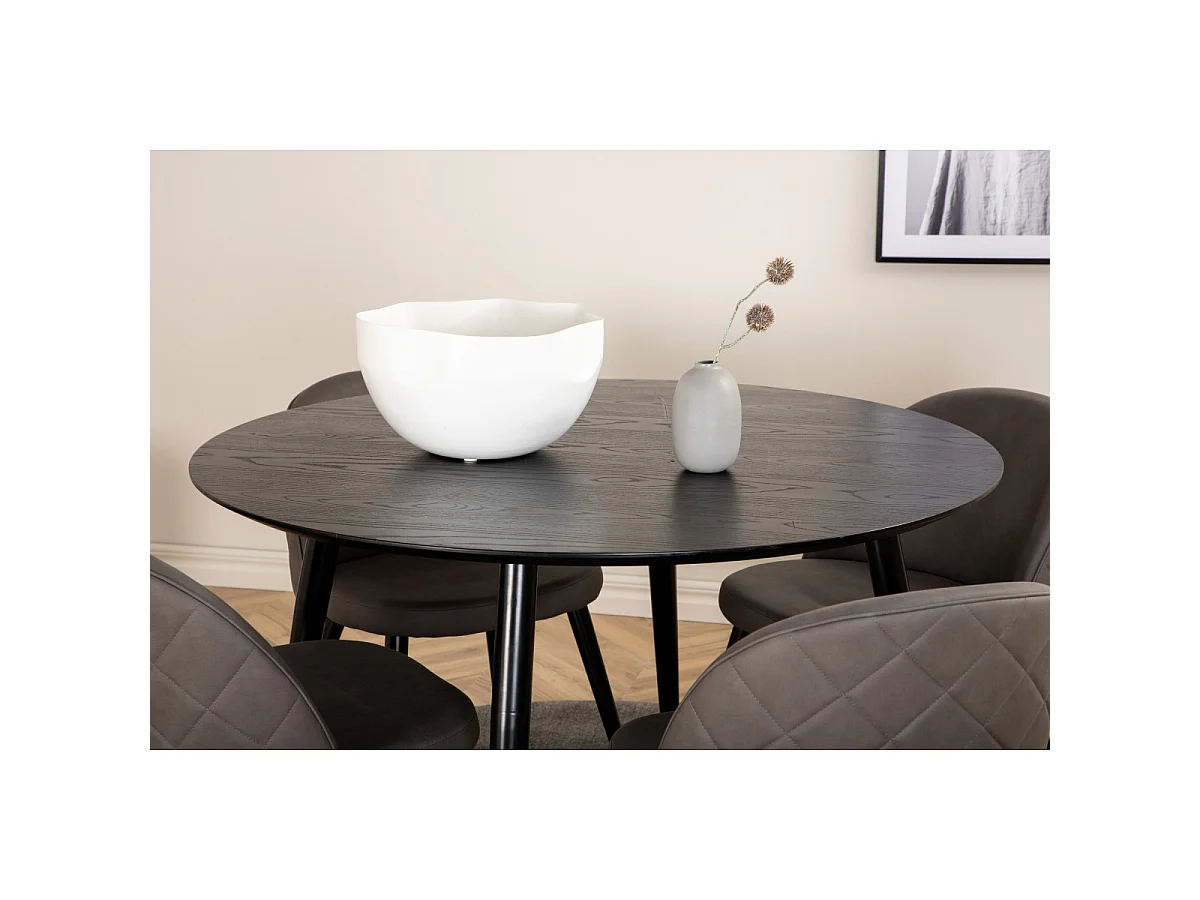 Ensemble Table à Manger & 4 Chaises "Dipp & Velvet" 115cm Noir & Gris