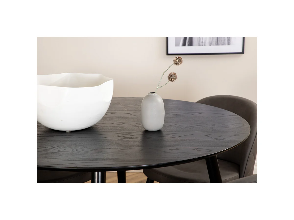 Ensemble Table à Manger & 4 Chaises "Dipp & Velvet" 115cm Noir & Gris