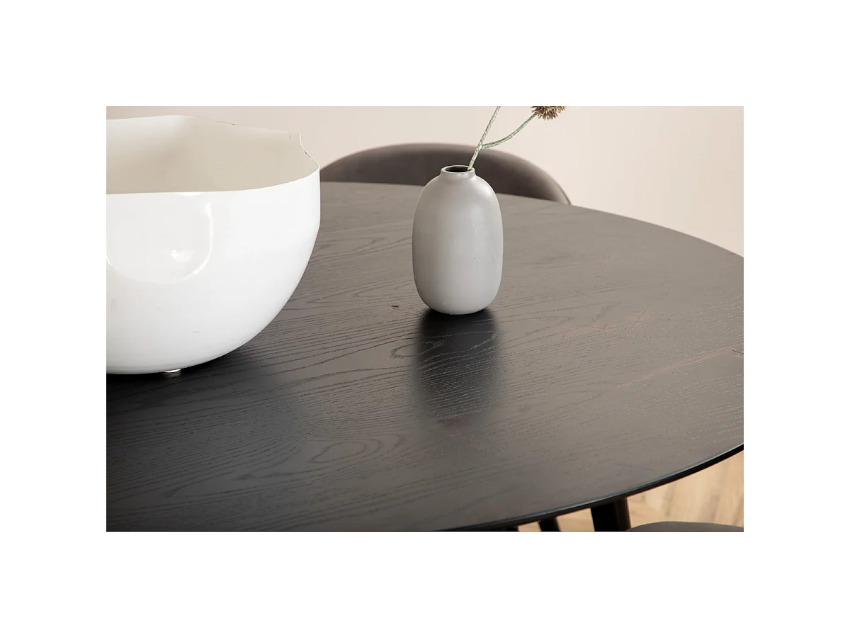 Ensemble Table à Manger & 4 Chaises "Dipp & Velvet" 115cm Noir & Gris