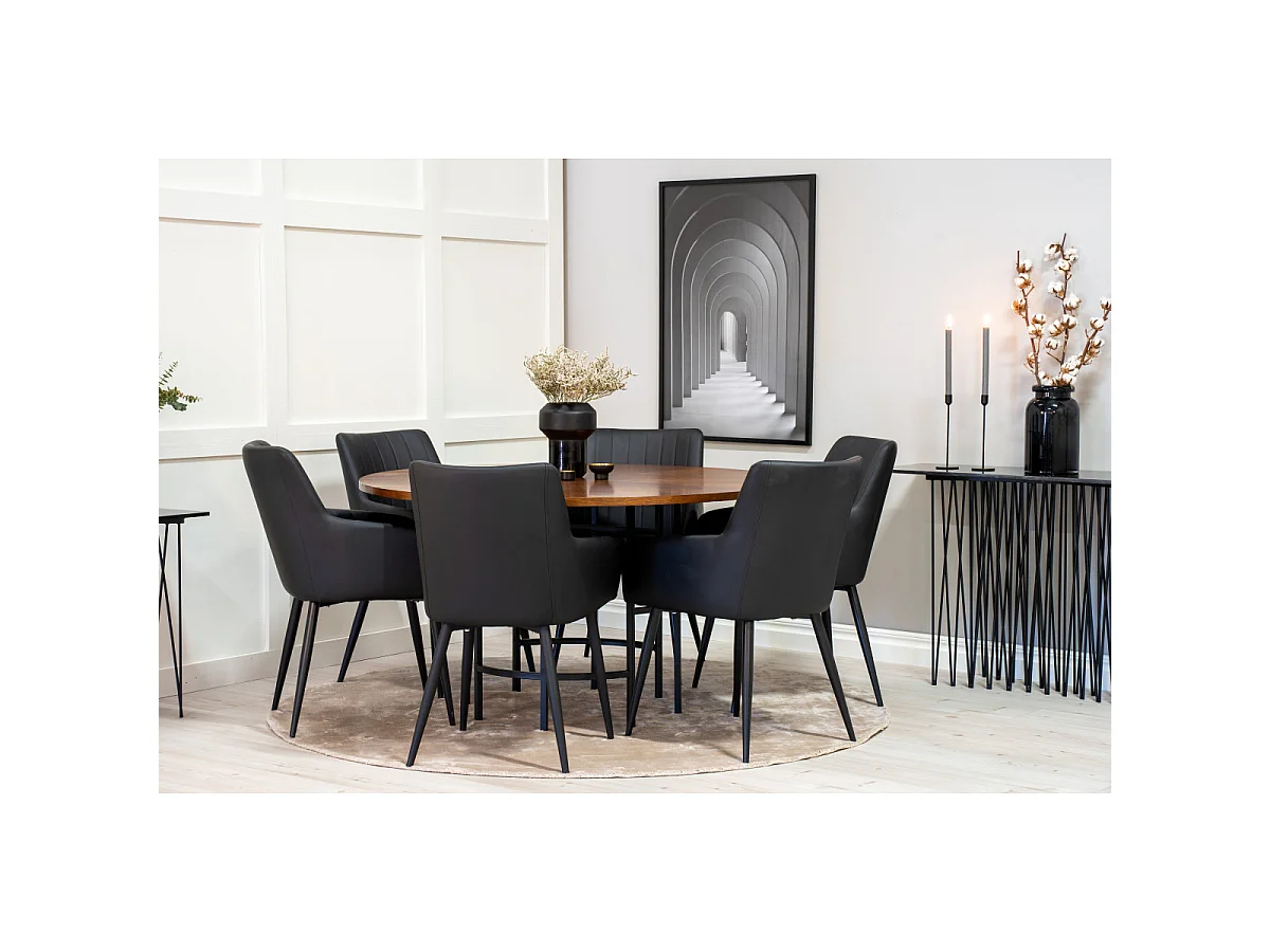 Ensemble Table à Manger & 6 Chaises "Copenhagen & Comfort" 150cm Marron & Noir
