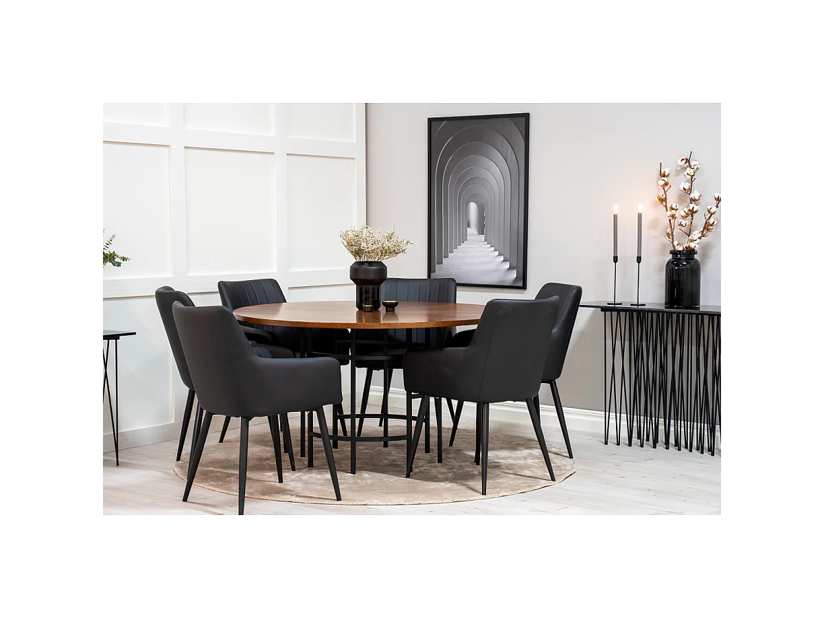 Ensemble Table à Manger & 6 Chaises "Copenhagen & Comfort" 150cm Marron & Noir