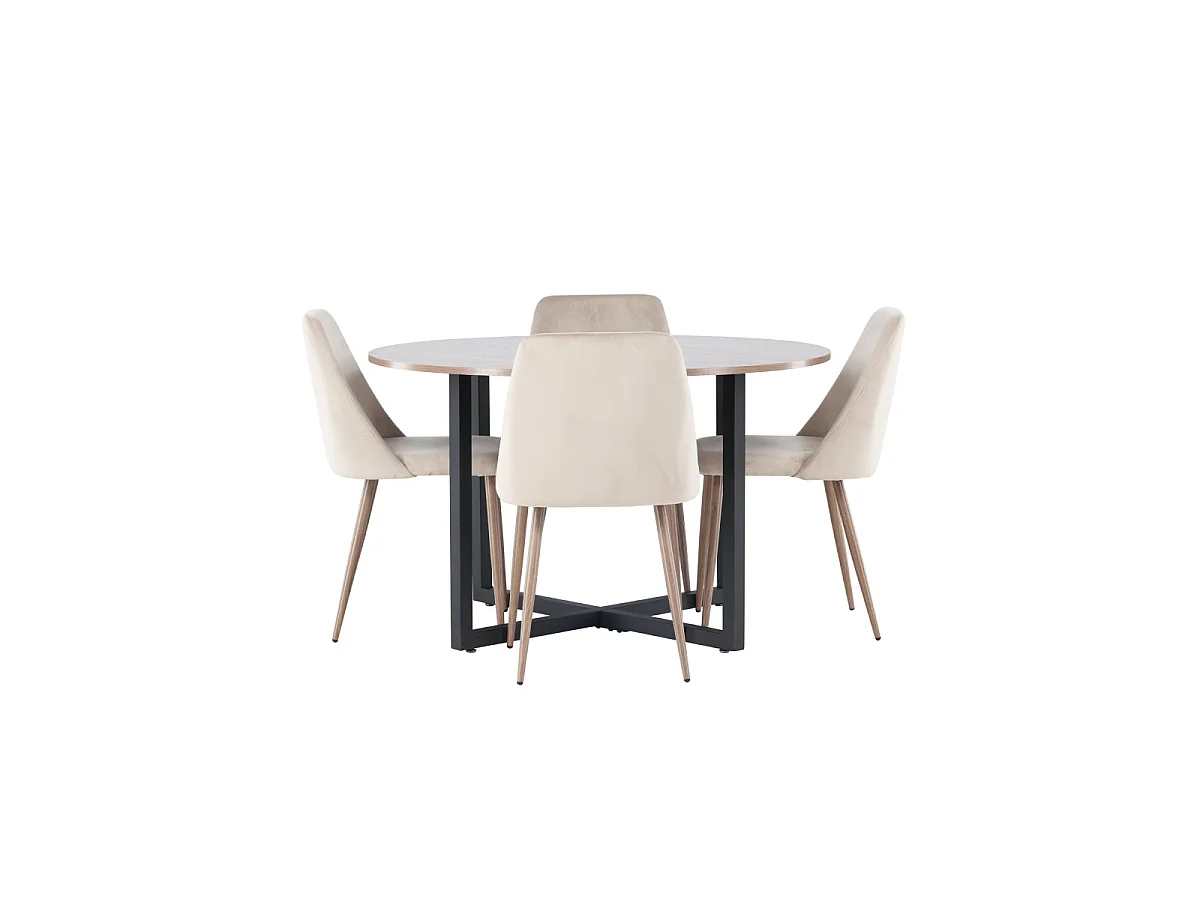 Ensemble Table à Manger & 4 Chaises "Durango & Night" 120cm Noyer & Marron