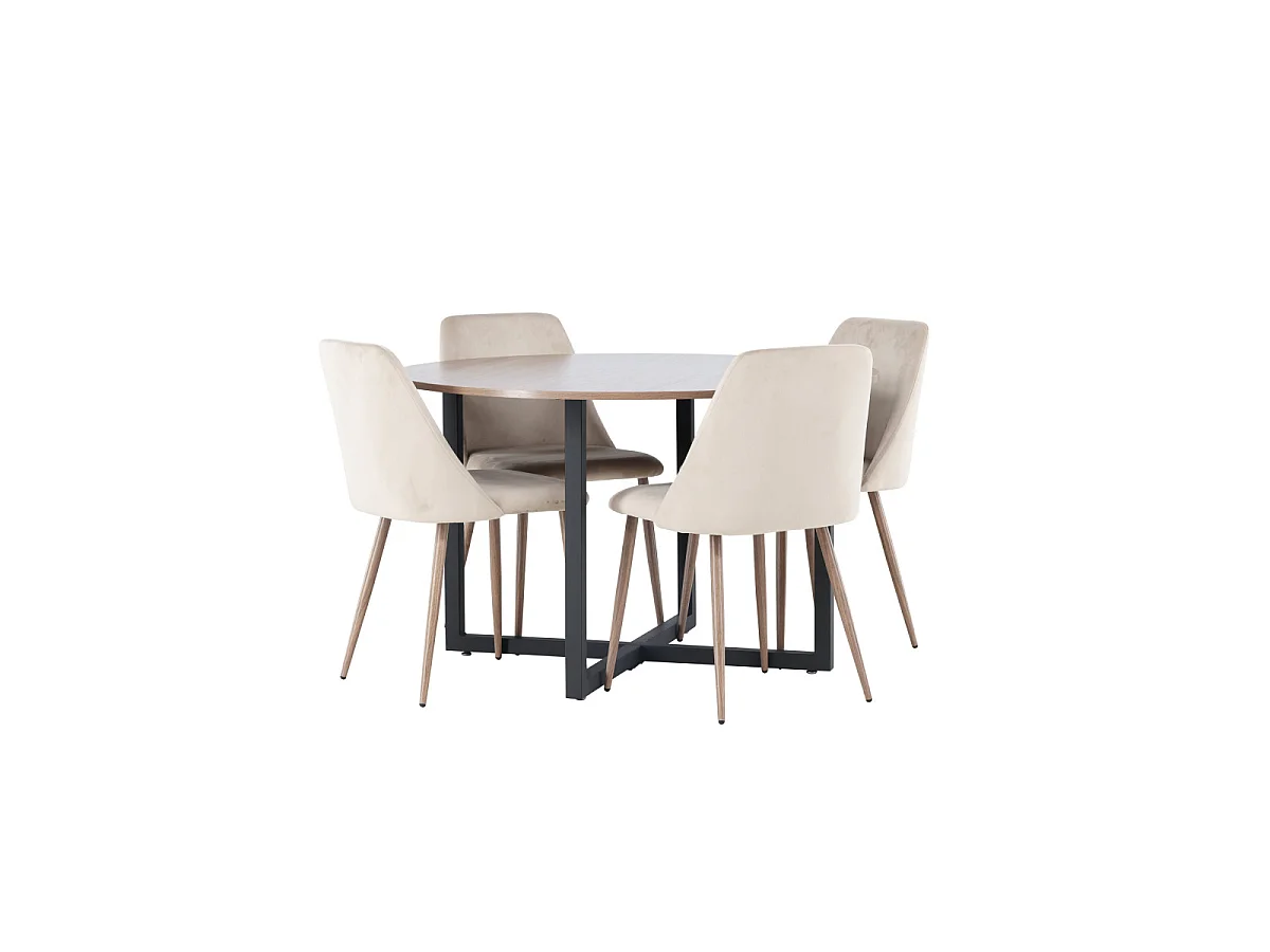Ensemble Table à Manger & 4 Chaises "Durango & Night" 120cm Noyer & Marron
