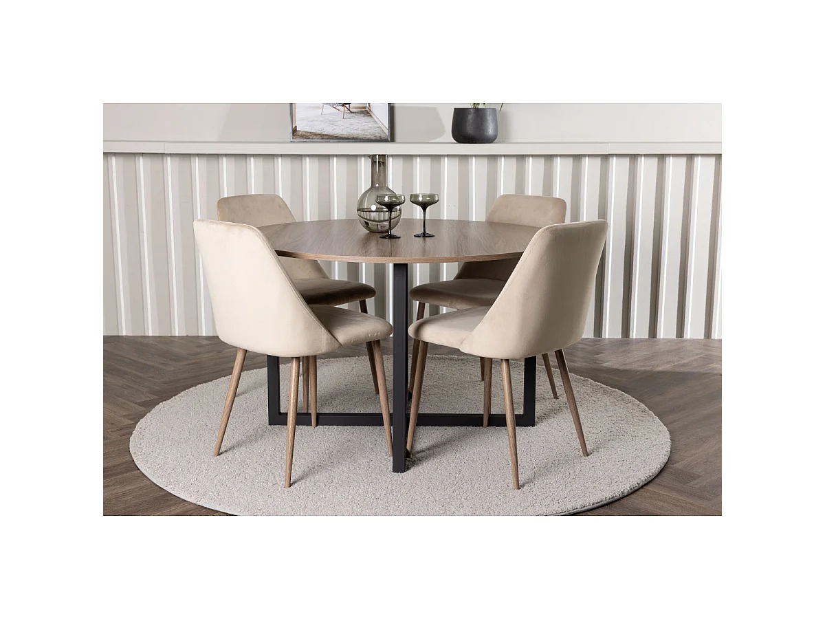 Ensemble Table à Manger & 4 Chaises "Durango & Night" 120cm Noyer & Marron