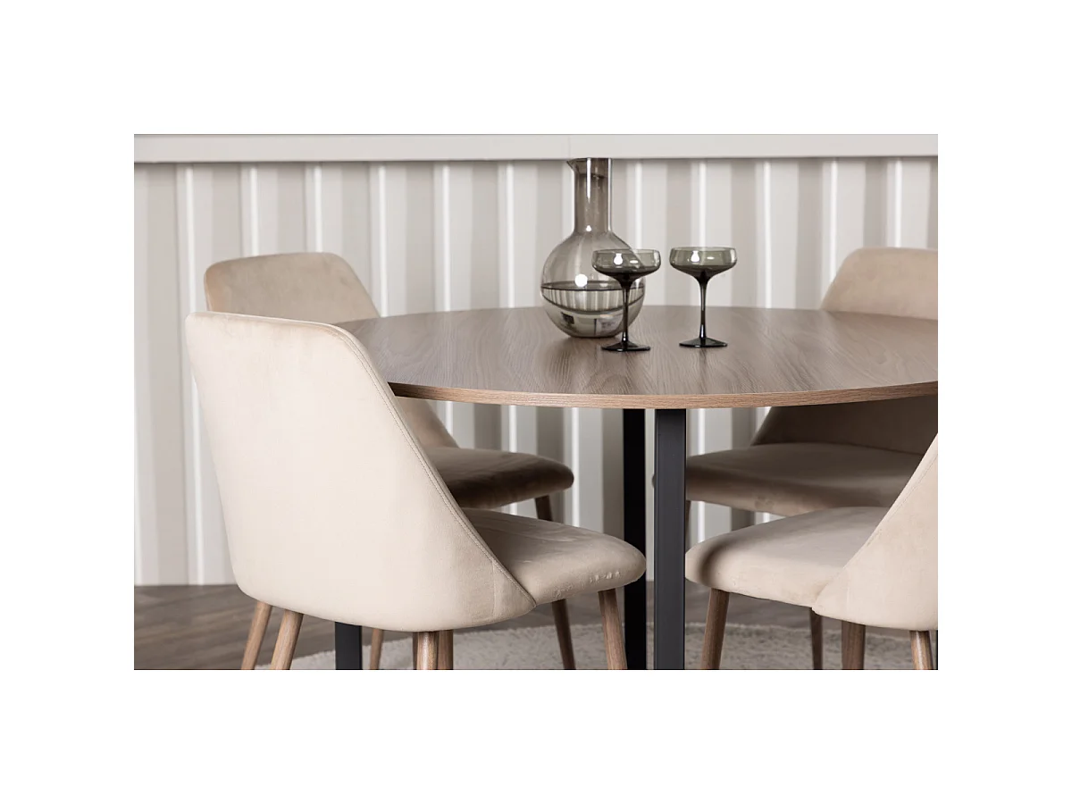 Ensemble Table à Manger & 4 Chaises "Durango & Night" 120cm Noyer & Marron