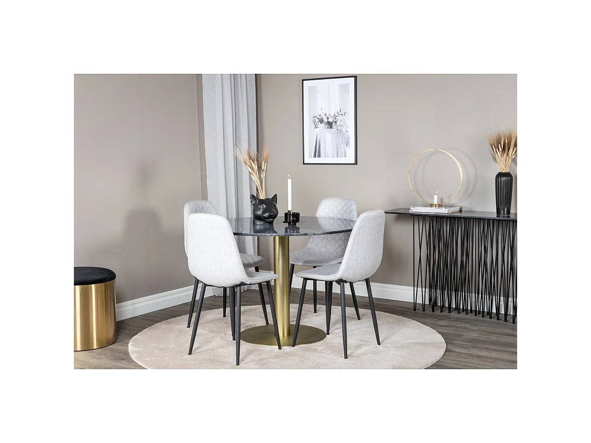 Ensemble Table à Manger & 4 Chaises "Estelle II & Polar" 106cm Noir & Gris