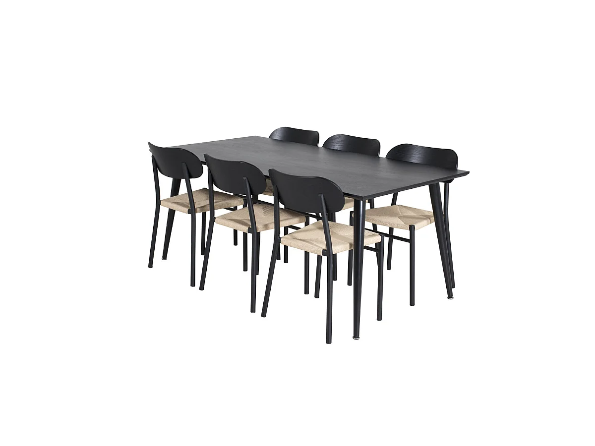 Ensemble Table à Manger & 6 Chaises "Dipp & Polly" 180cm Noir