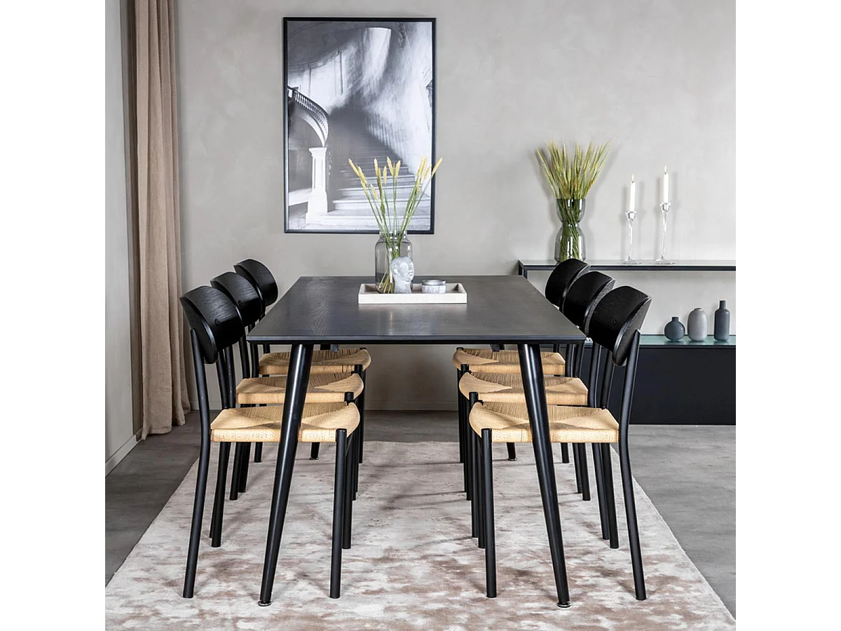 Ensemble Table à Manger & 6 Chaises "Dipp & Polly" 180cm Noir