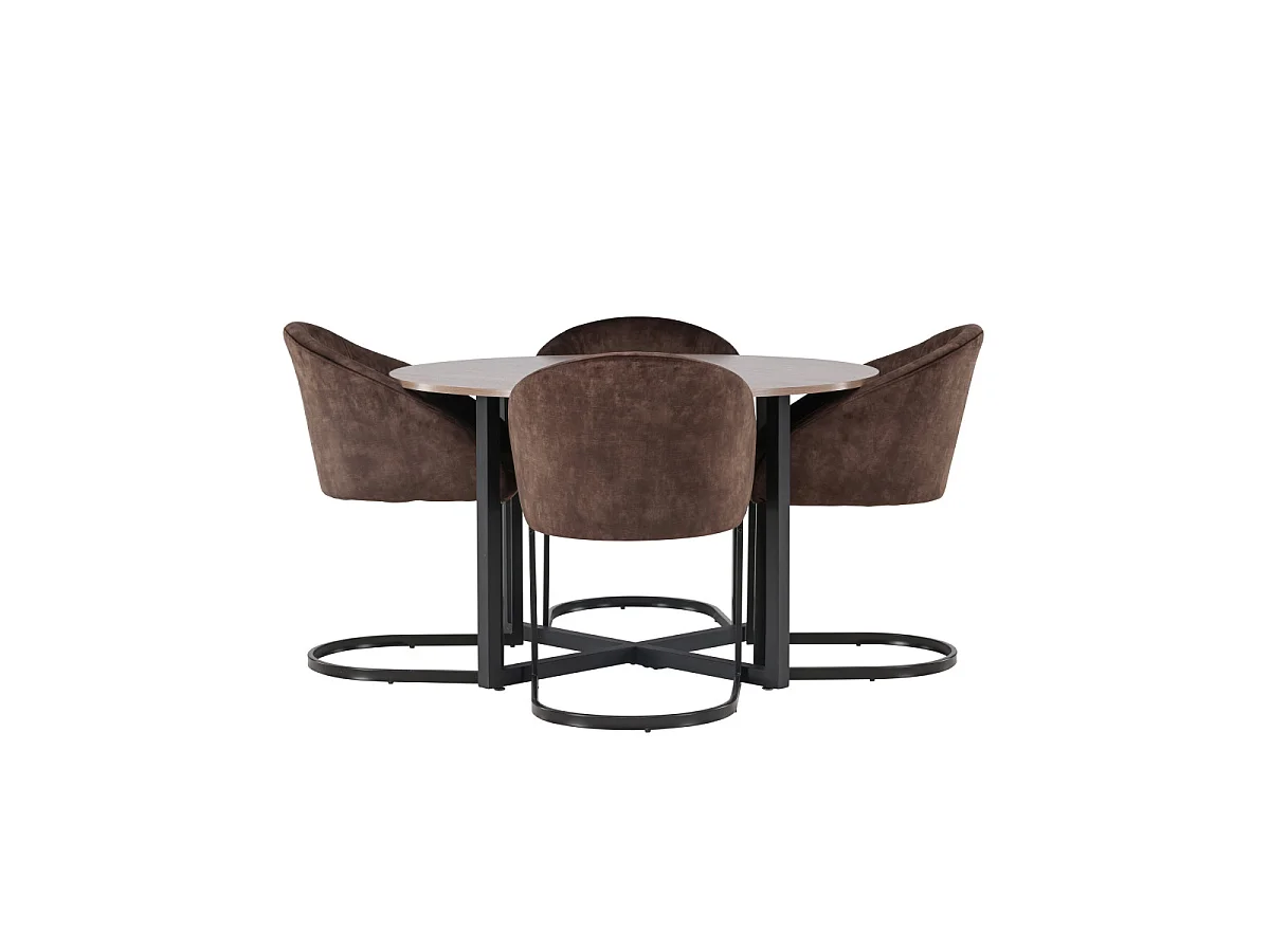 Ensemble Table à Manger & 4 Chaises "Durango & Evening" 120cm Noyer & Marron