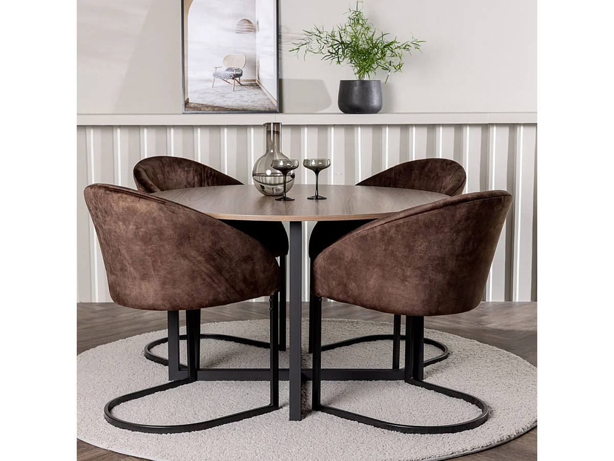 Ensemble Table à Manger & 4 Chaises "Durango & Evening" 120cm Noyer & Marron