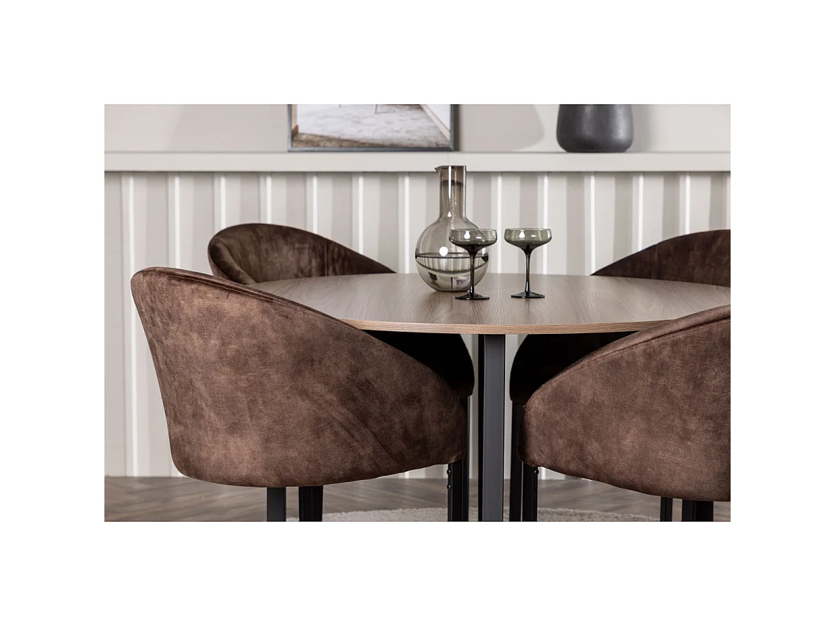 Ensemble Table à Manger & 4 Chaises "Durango & Evening" 120cm Noyer & Marron