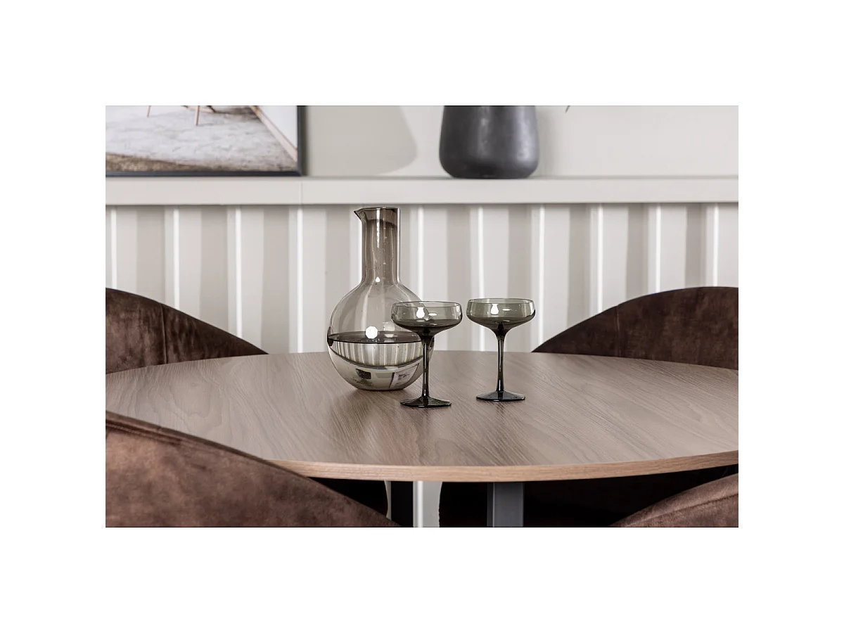 Ensemble Table à Manger & 4 Chaises "Durango & Evening" 120cm Noyer & Marron