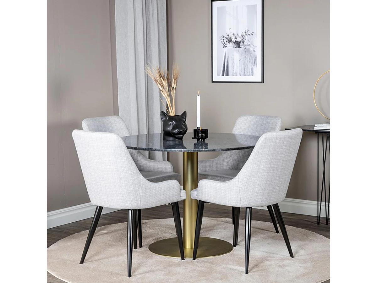 Ensemble Table à Manger & 4 Chaises "Estelle & Plaza" 106cm Gris Foncé & Gris