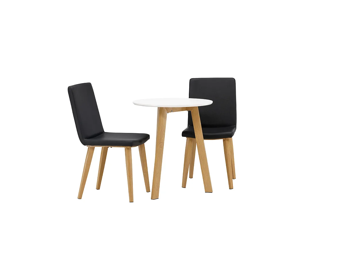 Ensemble Table à Manger & 2 Chaises "Leonora & Today" 65cm Blanc & Noir