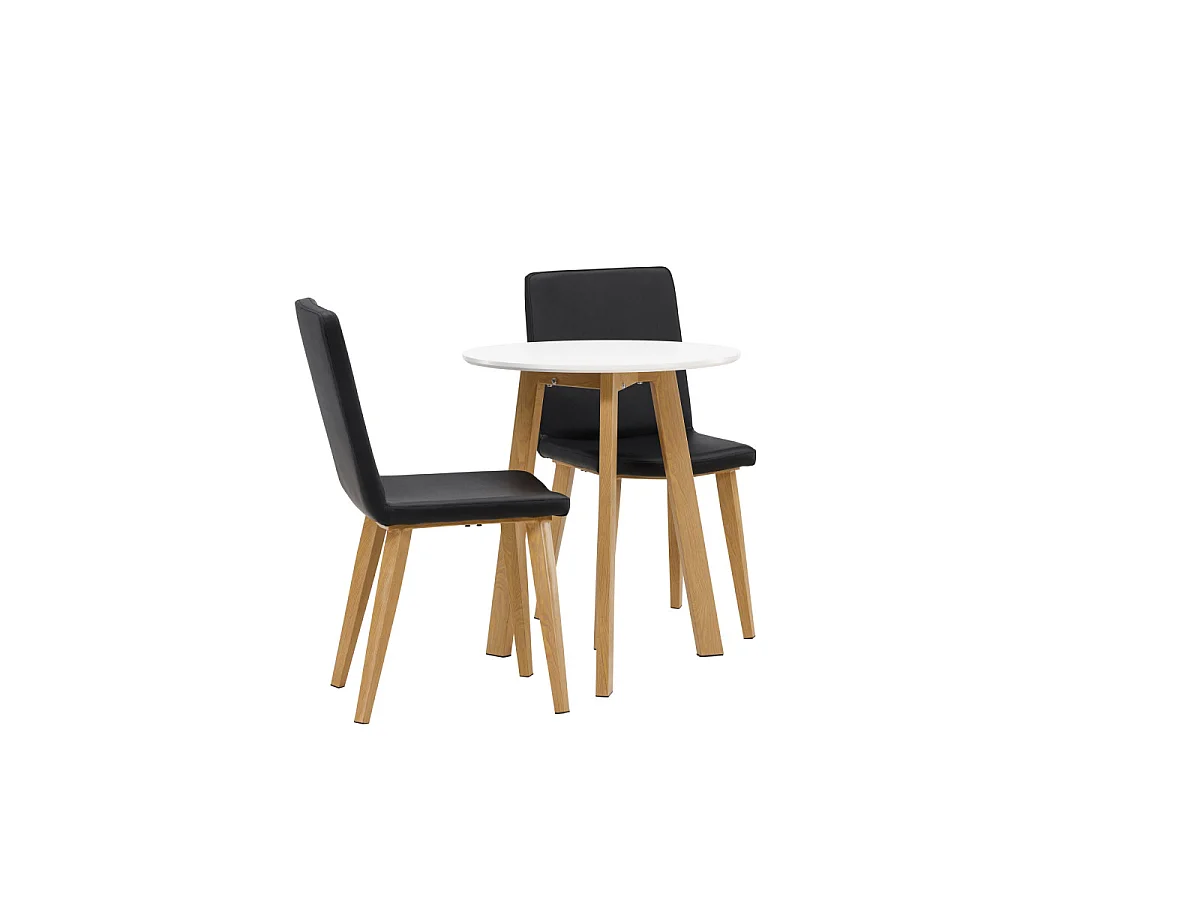 Ensemble Table à Manger & 2 Chaises "Leonora & Today" 65cm Blanc & Noir