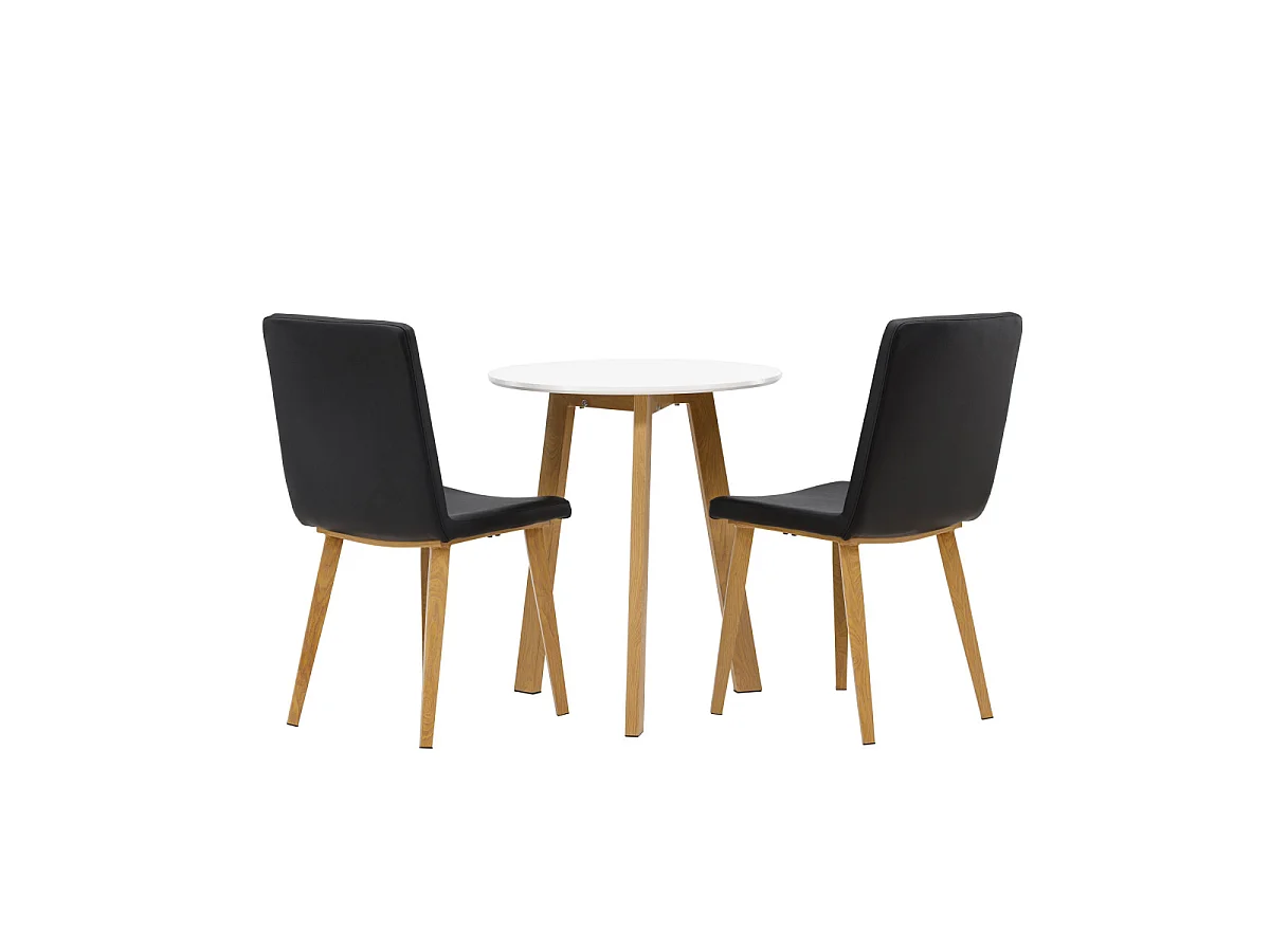 Ensemble Table à Manger & 2 Chaises "Leonora & Today" 65cm Blanc & Noir