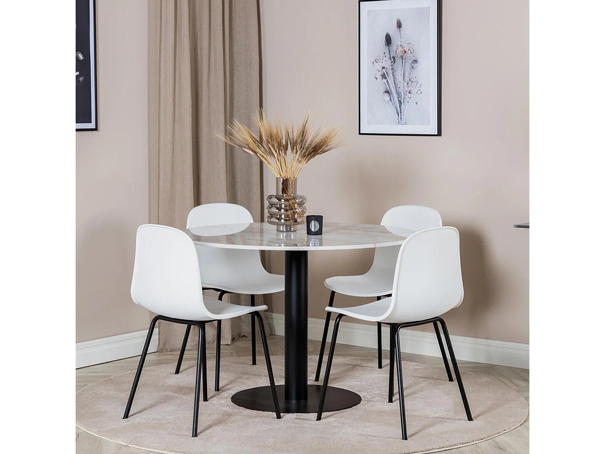 Ensemble Table à Manger & 4 Chaises "Estelle & Artic" 106cm Blanc