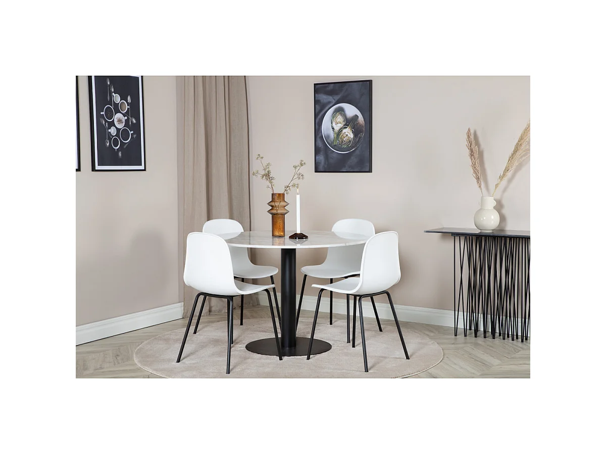 Ensemble Table à Manger & 4 Chaises "Estelle & Artic" 106cm Blanc