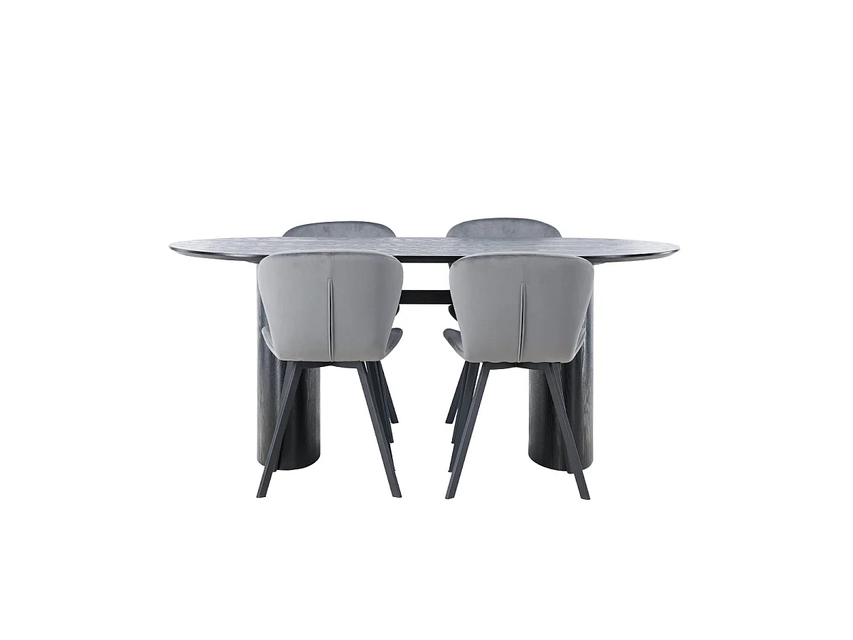 Ensemble Table à Manger & 4 Chaises "Isolde & Lilja" 180cm Noir & Gris