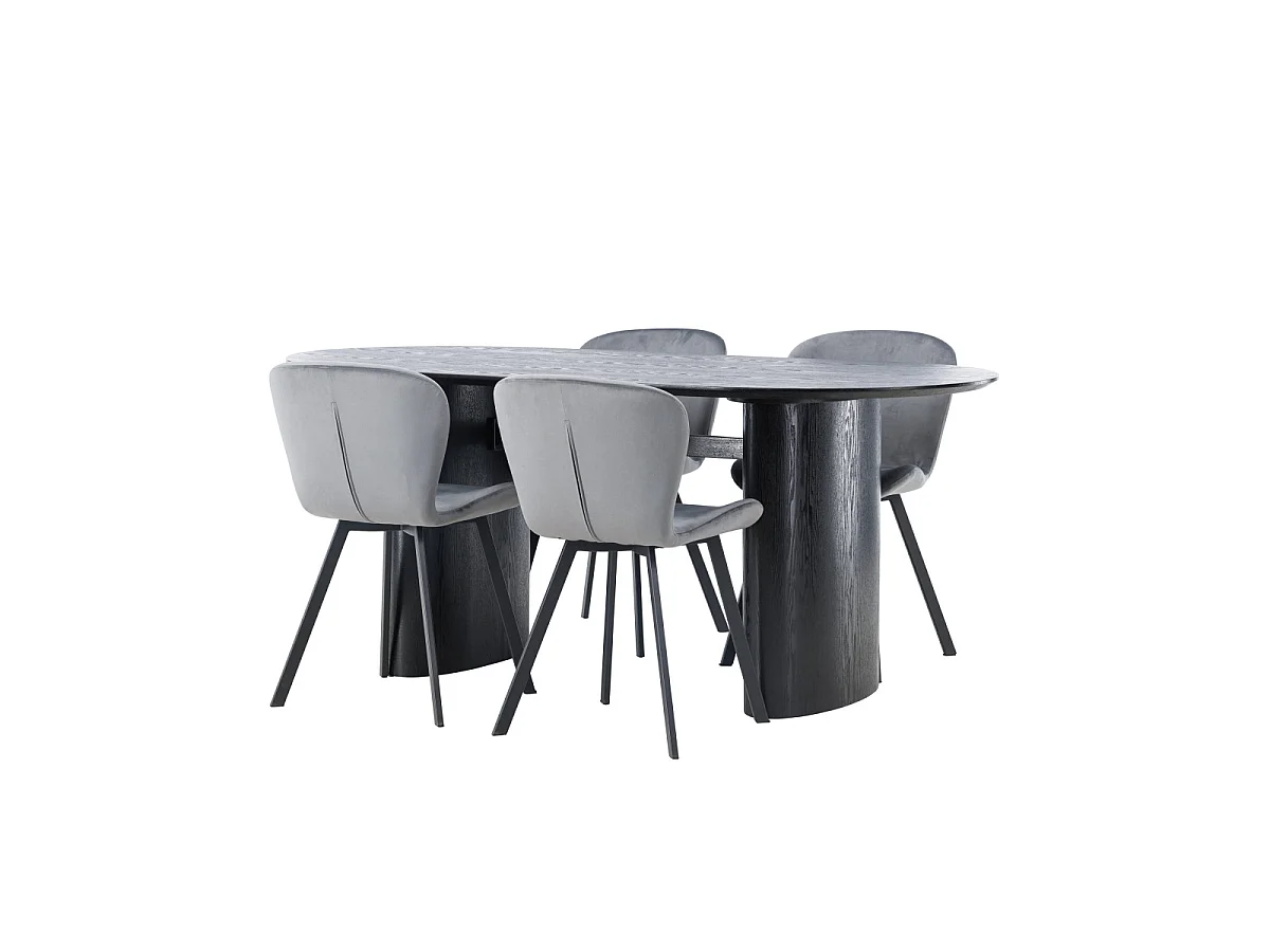 Ensemble Table à Manger & 4 Chaises "Isolde & Lilja" 180cm Noir & Gris