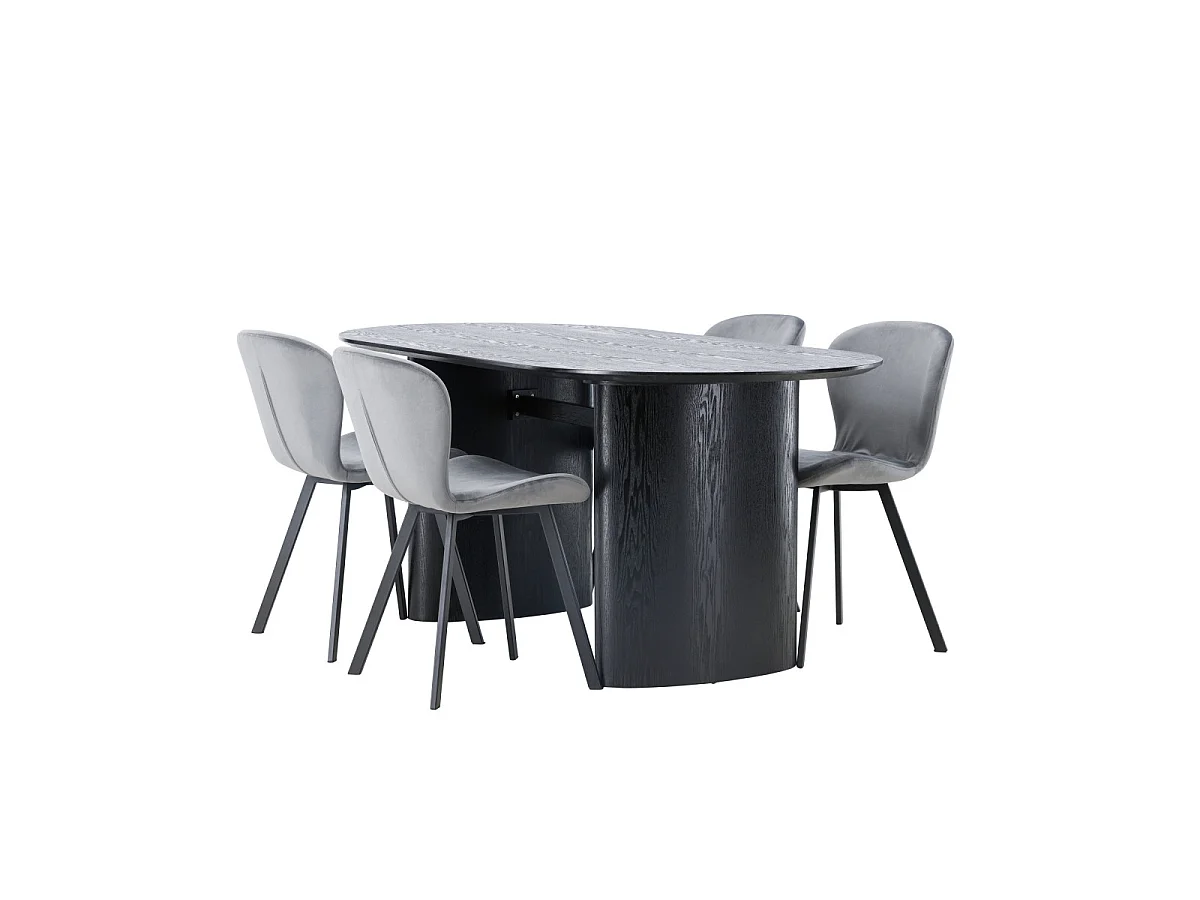 Ensemble Table à Manger & 4 Chaises "Isolde & Lilja" 180cm Noir & Gris