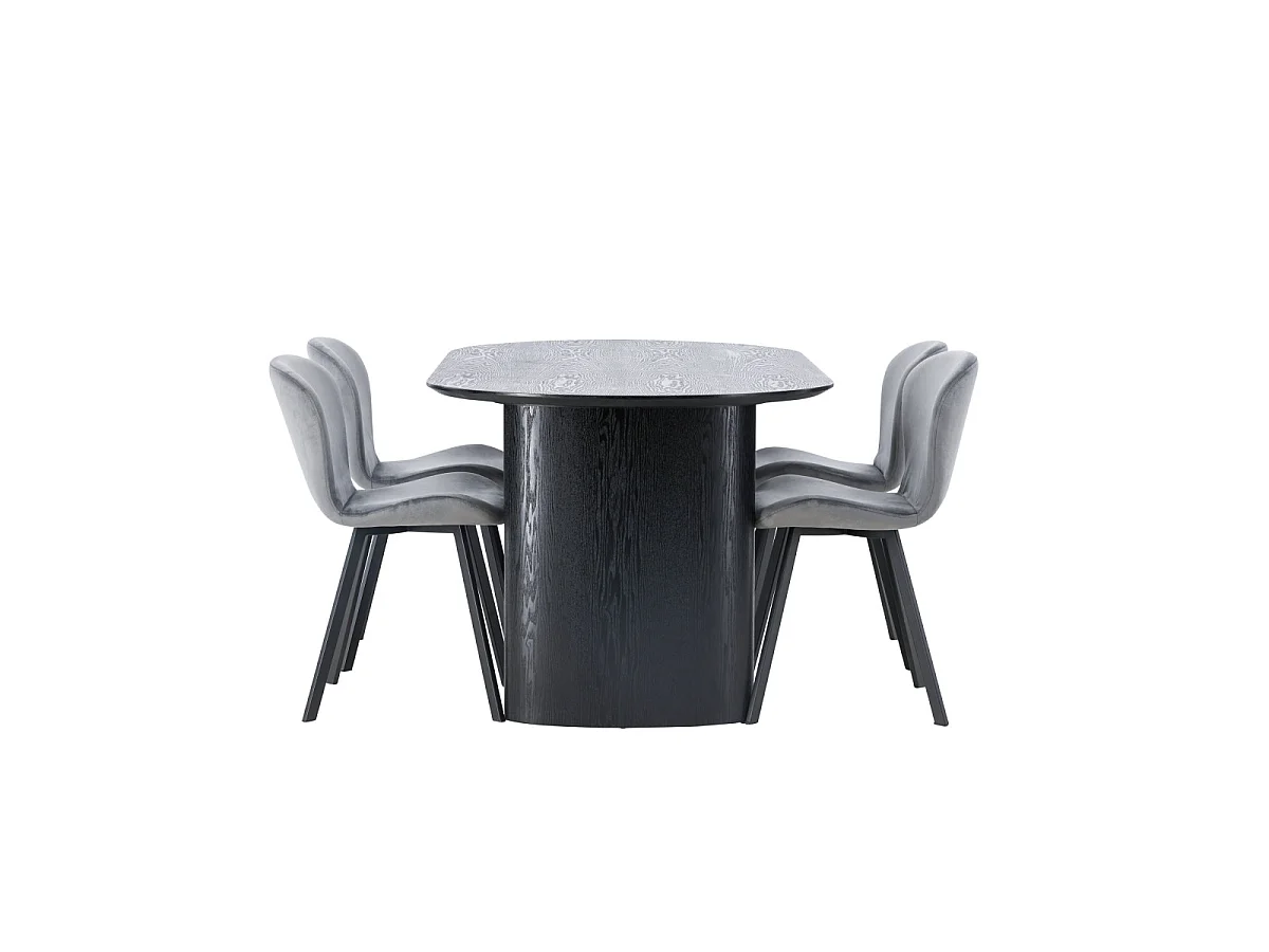 Ensemble Table à Manger & 4 Chaises "Isolde & Lilja" 180cm Noir & Gris