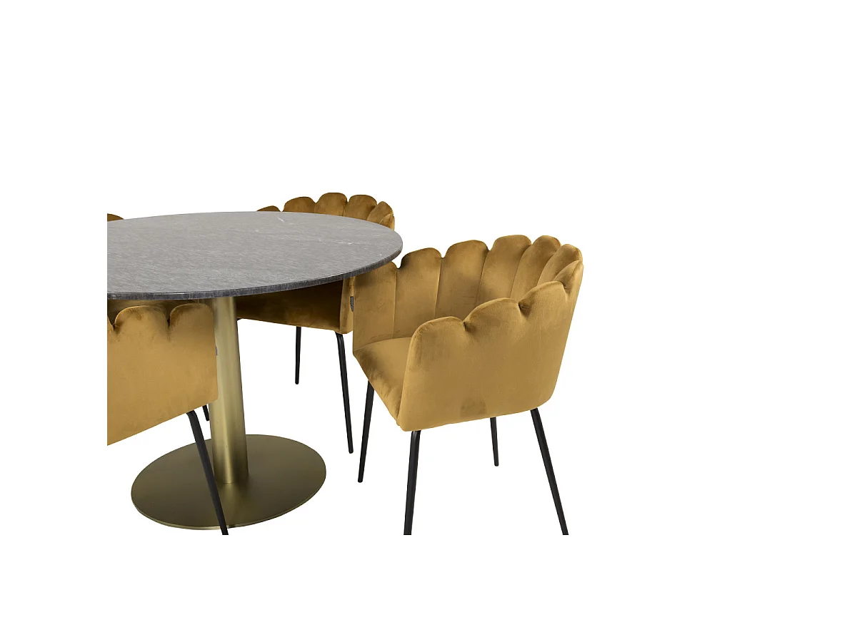 Ensemble Table à Manger & 4 Chaises "Estelle II & Limhamn" 106cm Gris Foncé & Jaune