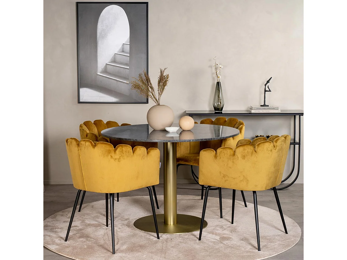 Ensemble Table à Manger & 4 Chaises "Estelle II & Limhamn" 106cm Gris Foncé & Jaune