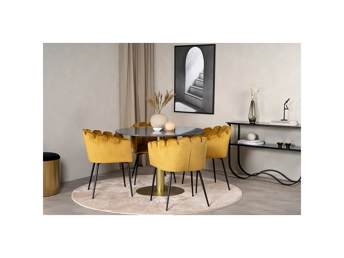 Ensemble Table à Manger & 4 Chaises "Estelle II & Limhamn" 106cm Gris Foncé & Jaune