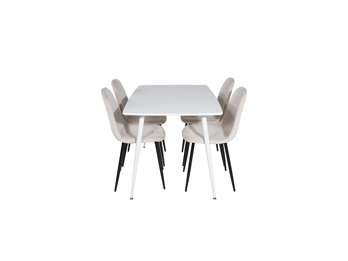 Ensemble Table à Manger & 4 Chaises "Polar" 120cm Blanc & Beige