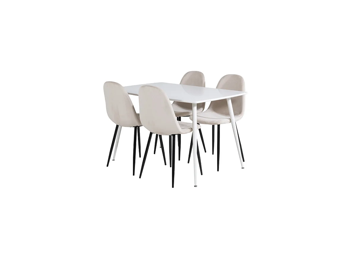 Ensemble Table à Manger & 4 Chaises "Polar" 120cm Blanc & Beige