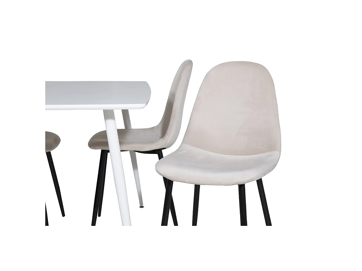 Ensemble Table à Manger & 4 Chaises "Polar" 120cm Blanc & Beige