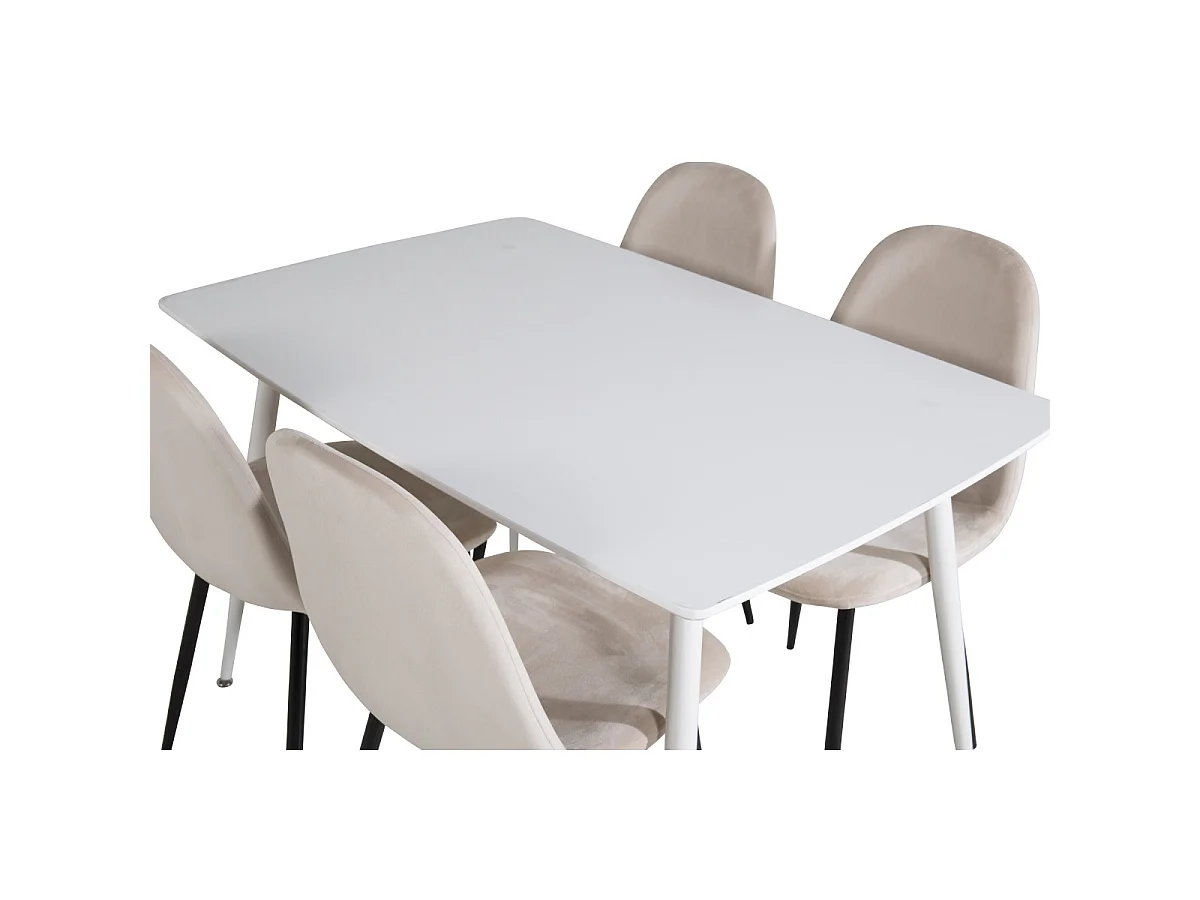 Ensemble Table à Manger & 4 Chaises "Polar" 120cm Blanc & Beige