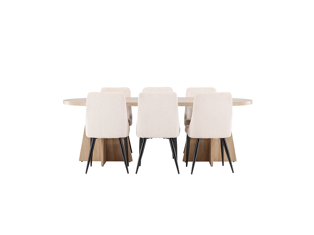 Ensemble Table à Manger & 6 Chaises "Bootcut & Leone" 230cm Naturel & Beige
