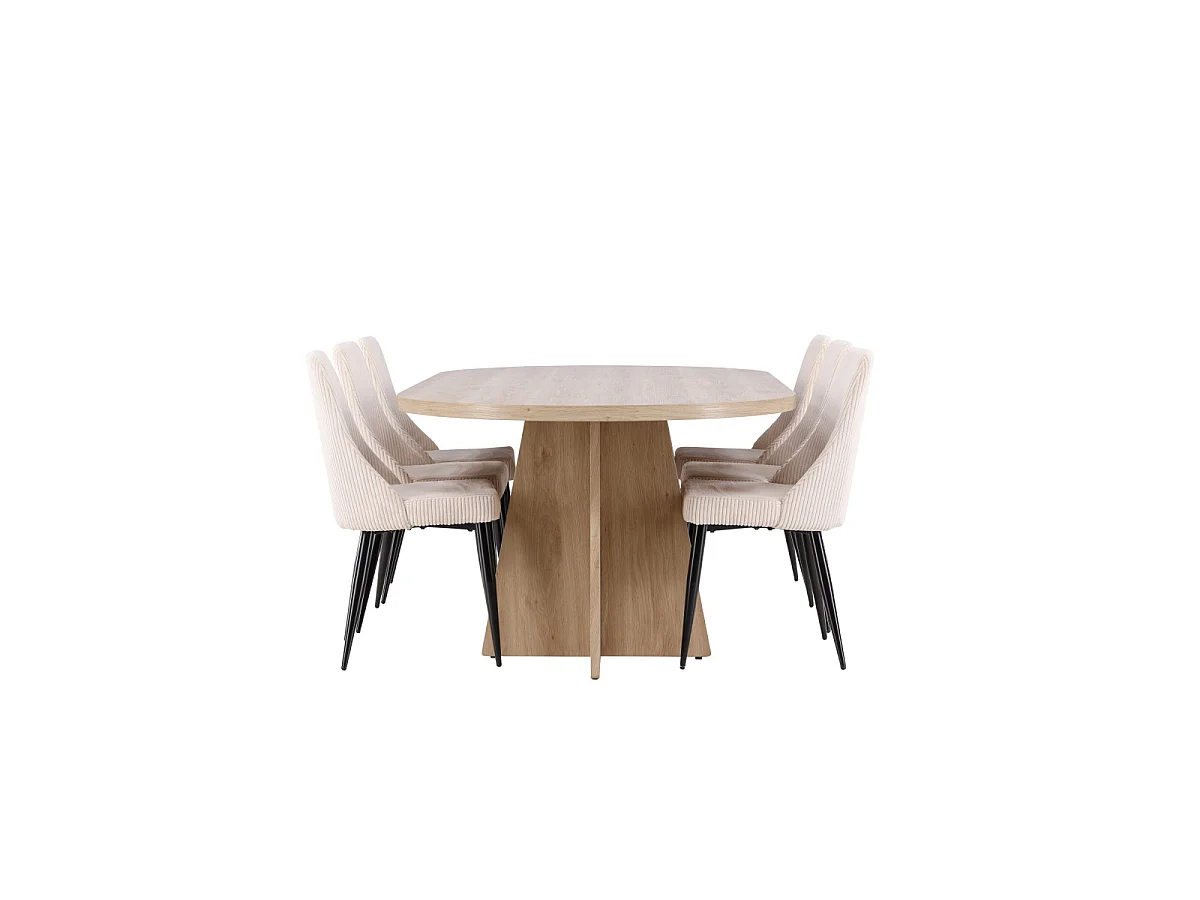 Ensemble Table à Manger & 6 Chaises "Bootcut & Leone" 230cm Naturel & Beige