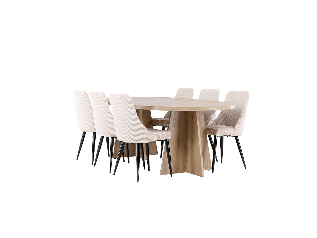 Ensemble Table à Manger & 6 Chaises "Bootcut & Leone" 230cm Naturel & Beige