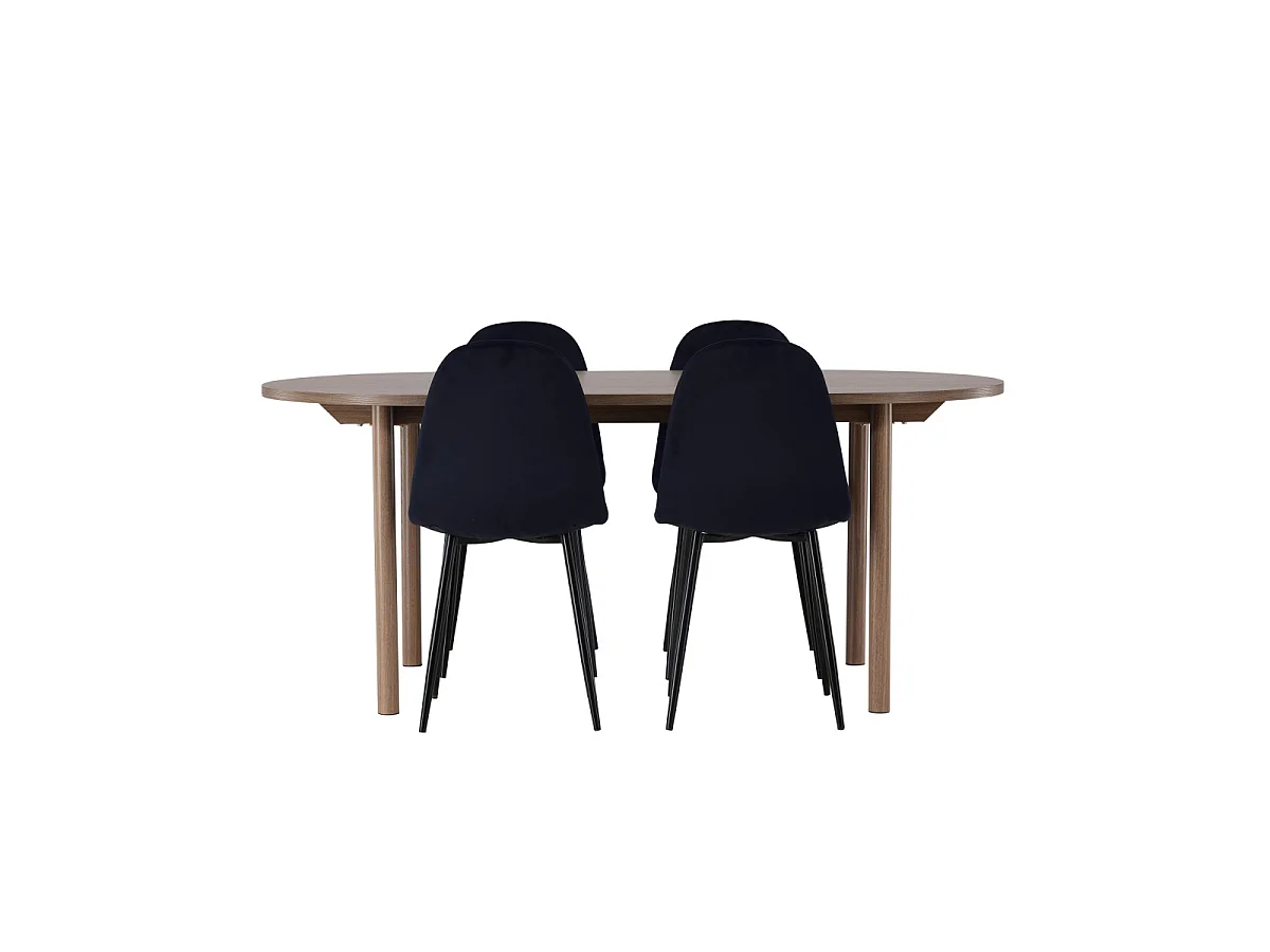 Ensemble Table à Manger & 4 Chaises "Andy & Polar" 180cm Naturel & Noir