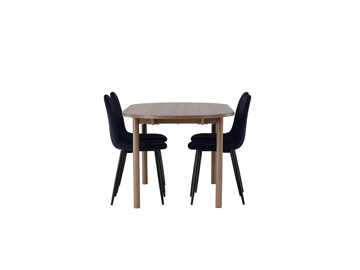 Ensemble Table à Manger & 4 Chaises "Andy & Polar" 180cm Naturel & Noir