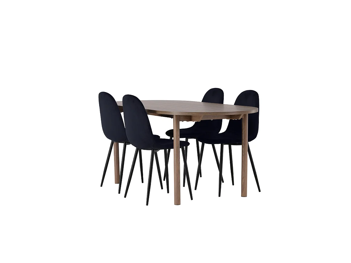 Ensemble Table à Manger & 4 Chaises "Andy & Polar" 180cm Naturel & Noir