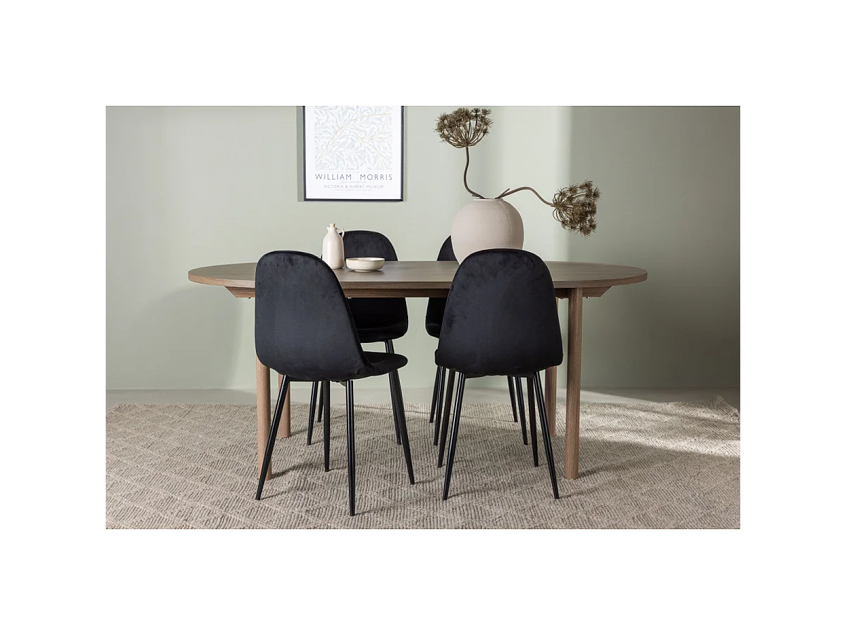 Ensemble Table à Manger & 4 Chaises "Andy & Polar" 180cm Naturel & Noir