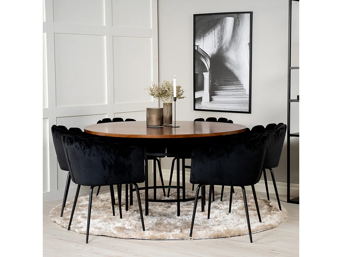 Ensemble Table à Manger & 6 Chaises "Copenhagen & Limhamn" 140cm Noir & Marron