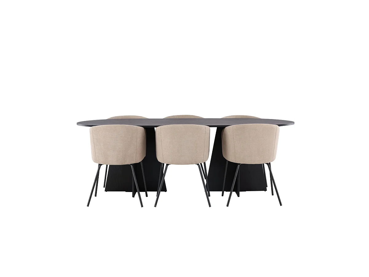 Ensemble Table à Manger & 6 Chaises "Bootcut & Berit" 230cm Noir & Beige