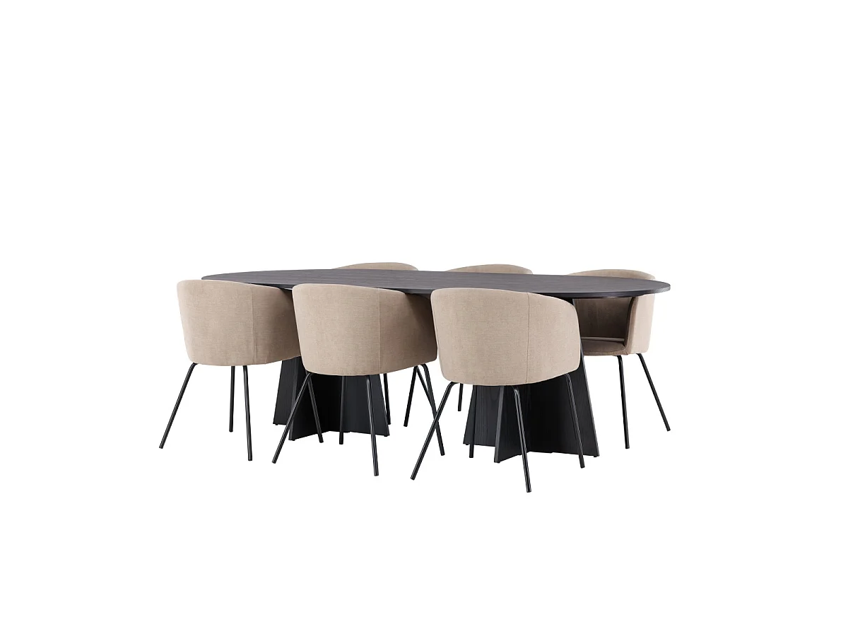 Ensemble Table à Manger & 6 Chaises "Bootcut & Berit" 230cm Noir & Beige
