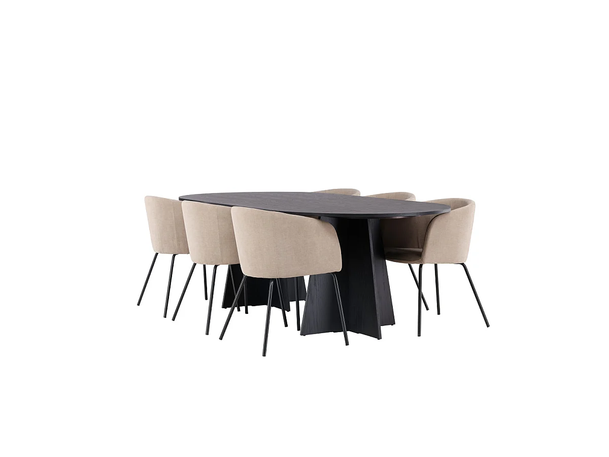 Ensemble Table à Manger & 6 Chaises "Bootcut & Berit" 230cm Noir & Beige