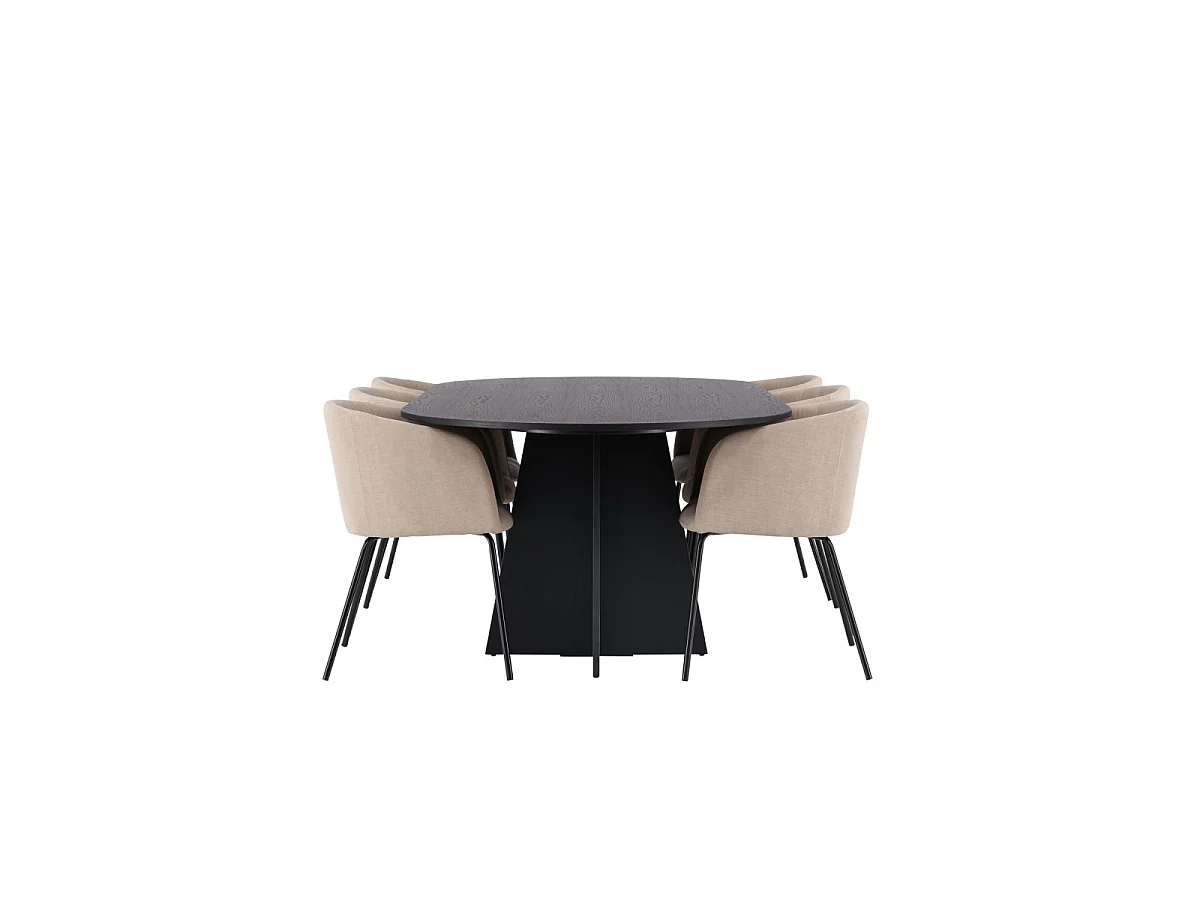 Ensemble Table à Manger & 6 Chaises "Bootcut & Berit" 230cm Noir & Beige